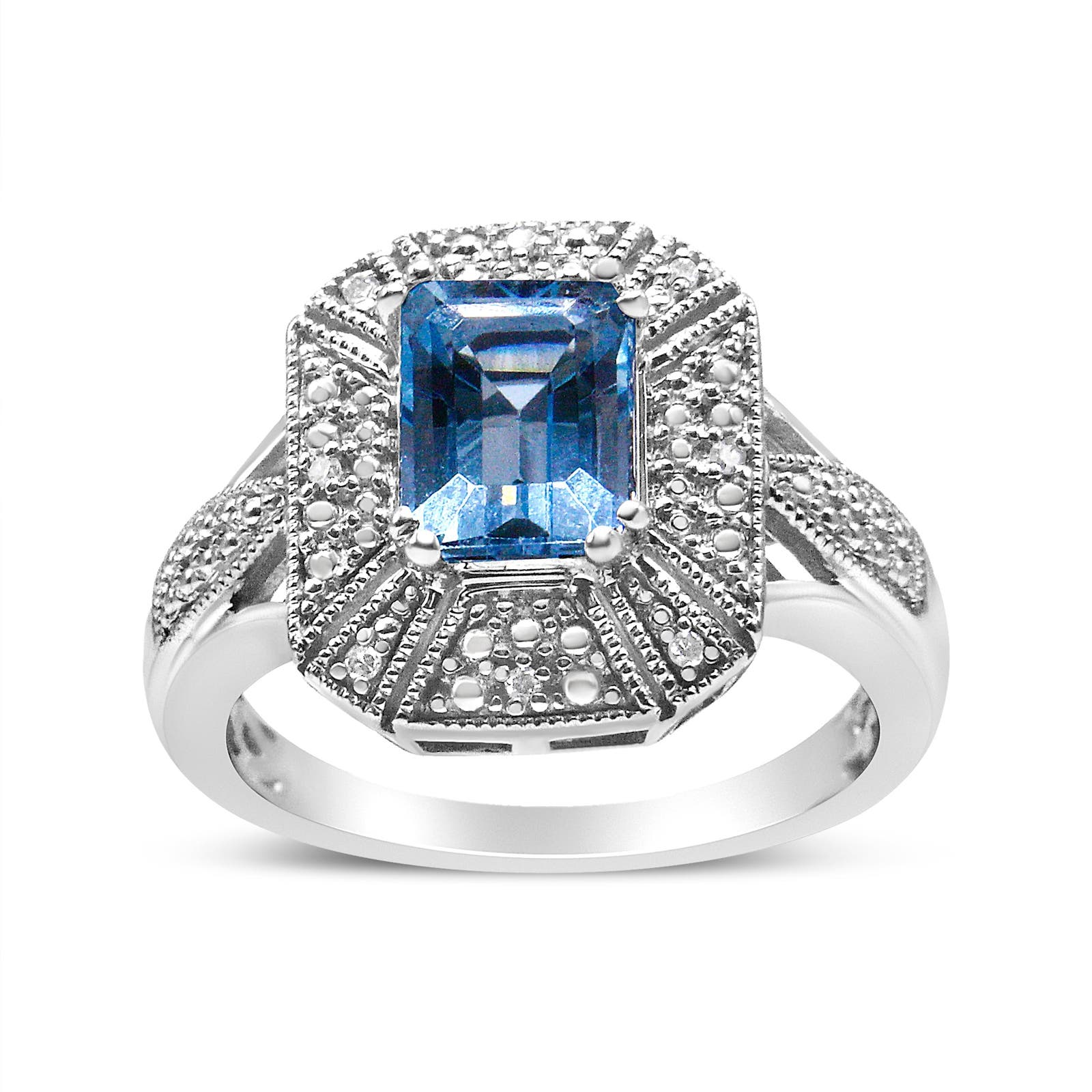 Haus Of Brilliance Sterling Silver Diamond And Blue Topaz Ring Sz 9 429$